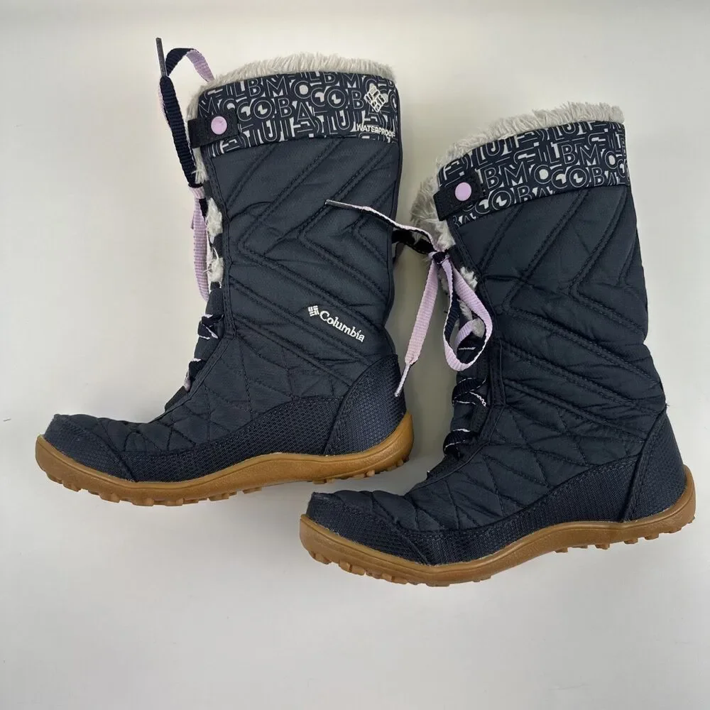 Columbia Mid II Print Omni Heat Boot Navy Blue Lace Up Purple Faux Fur Girls 1